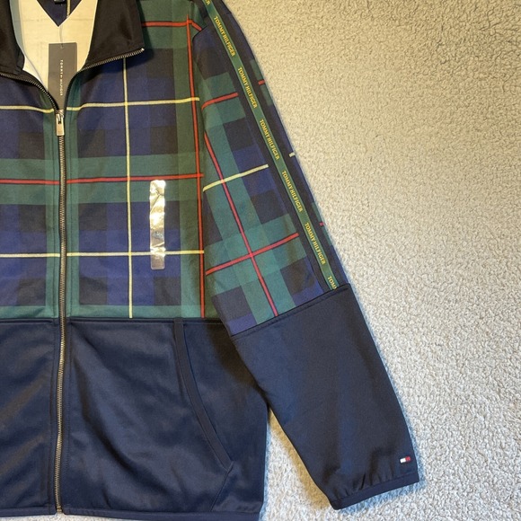 Tommy Hilfiger Plaid Full Zip Track Jacket Men's Size Large Navy Green Red - Picture 3 of 16